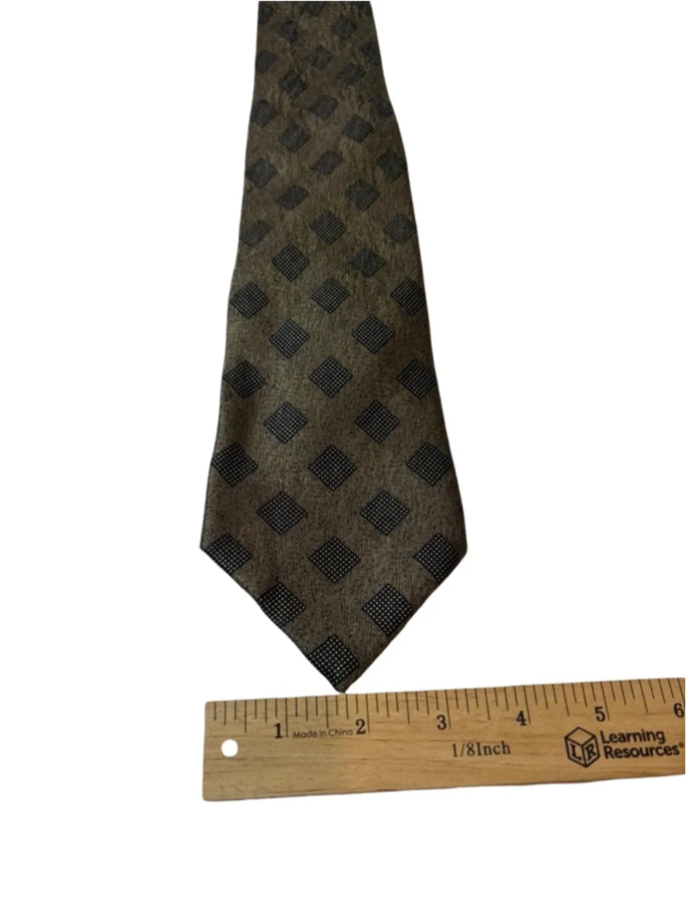 Paco Rabanne Paris Silk Tie Italy Geometric Squares Brown Black Designer